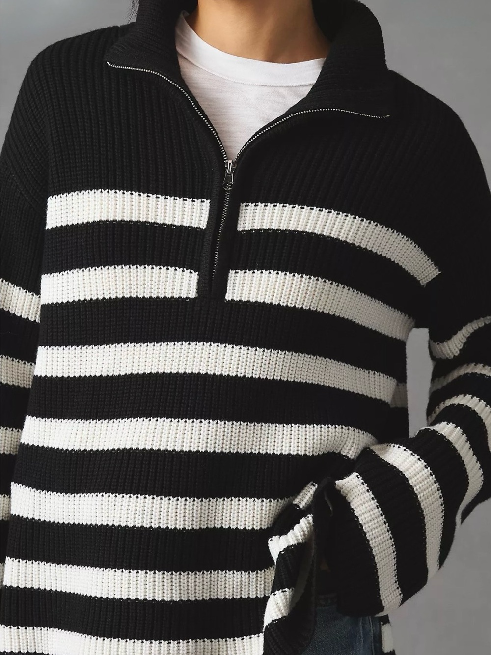 English Factory Black & White Striped Quarter-Zip Sweater Size M - Picture 7 of 7